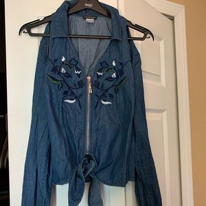 Open shoulder jean type long sleeve shirt by Venus